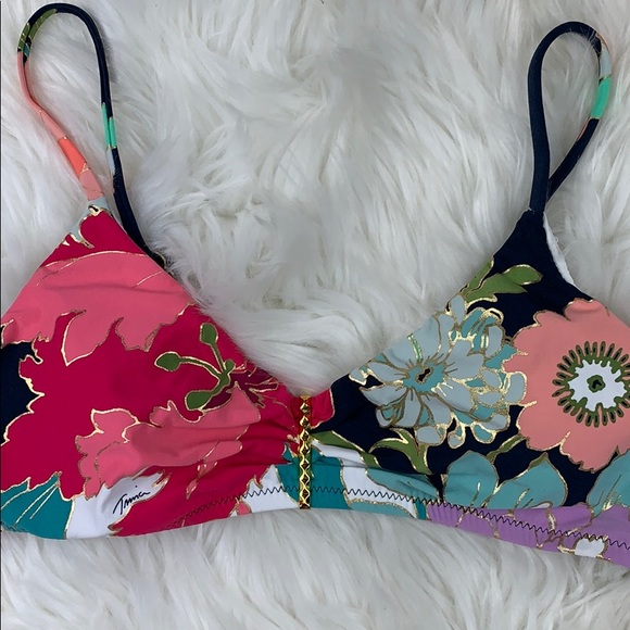 NWT Trina Turk royal botanical floral bikini TOP - Picture 5 of 10
